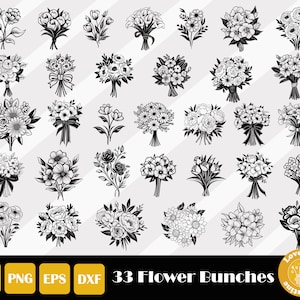 33 Blumen-Bund-Svg, Blumen-Svg, Blumen-Bouquet-Svg, botanische svg, Blumen svg, Blumenstrauß, Blume geschnittene Datei, sofortiger Download