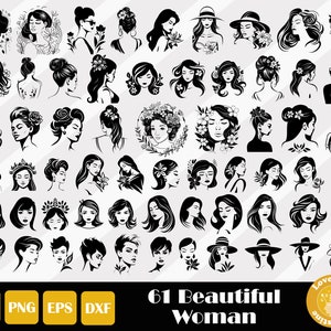 61 Bella donna Svg, Fiore donna Svg, Bella ragazza Svg, Sublimazione donna, Signora floreale Svg, Donna minimalista Svg, Download istantaneo
