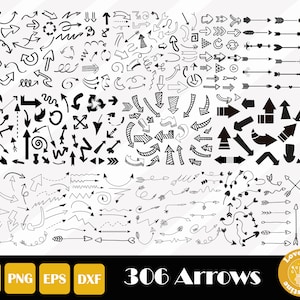 306 Arrow Svg Bundle, Heart Arrow Svg, Hand Drawn Arrow, Curved Arrow Cut Files For Cricut and Silhouette, Easy Cut, Instant Download