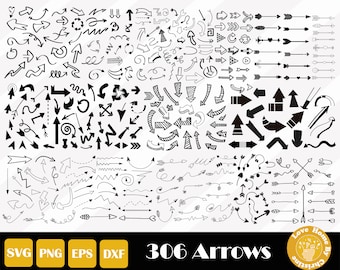 306 Arrow Svg Bundle, Heart Arrow Svg, Hand Drawn Arrow, Curved Arrow Cut Files For Cricut and Silhouette, Easy Cut, Instant Download