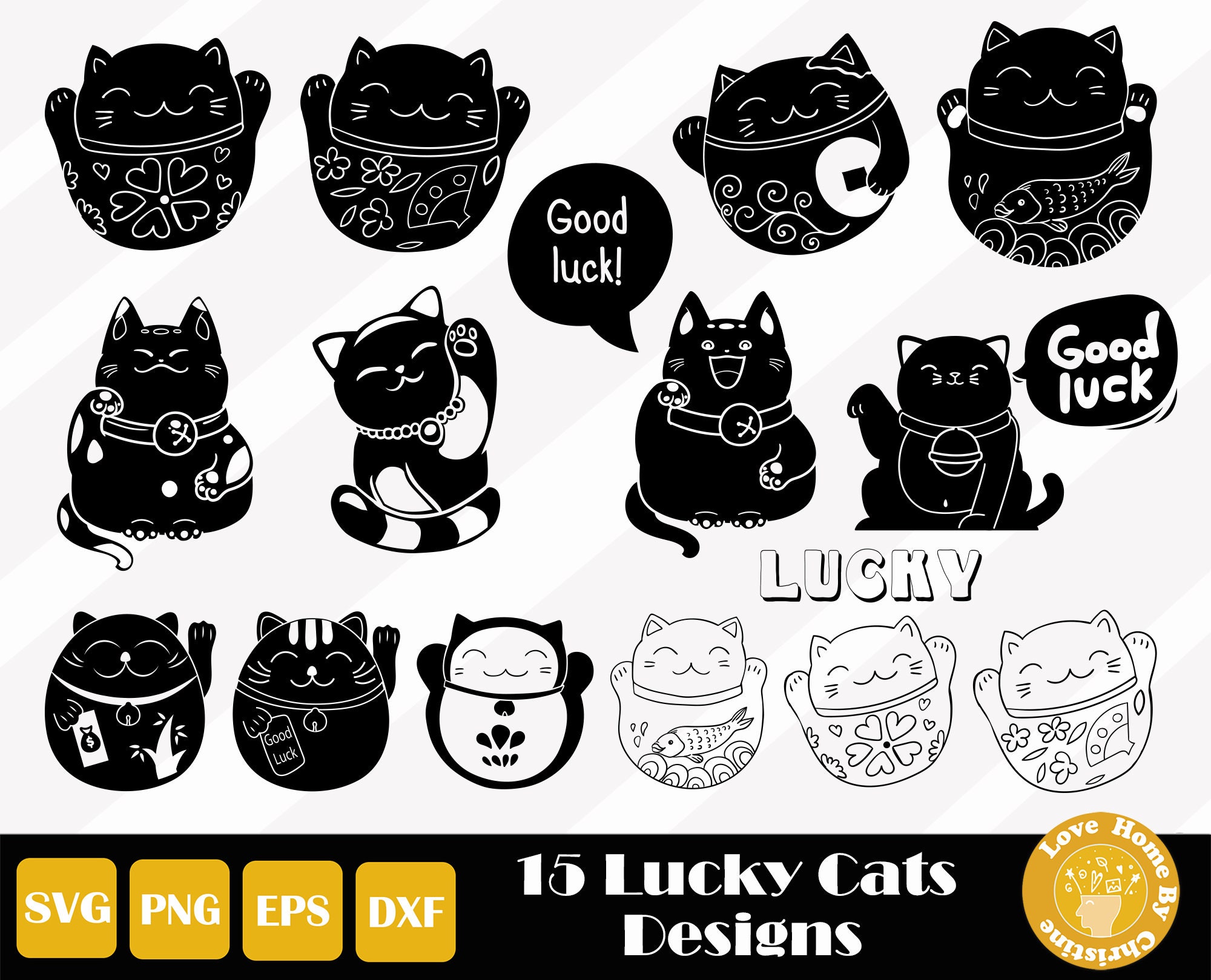 15 Lucky Cat SVG Fortunate Cat Svg Maneki Neko Clipart Cute - Etsy