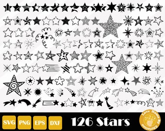 126 Sterne Svg, Sterne Clip Arts, Shooting Star SVG PNG EPS für Cricut Silhouette Dateien, Easy Cut, Direkter Download