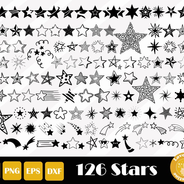 126 Sterne Svg, Sterne Clip Arts, Shooting Star SVG PNG EPS für Cricut Silhouette Dateien, Easy Cut, Direkter Download