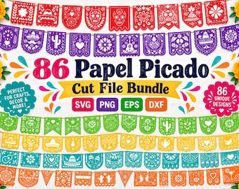 Papel Picado Svg, Papel Picado Clipart, Mexican Svg, Papel Picado Banner, Fiesta Bunting, Dia De Los Muertos, Instant Download