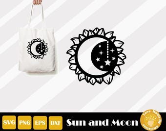 Sun And Moon Svg, Sunflower Cut File, Celestial Clip Art, Night And Day, Floral Sun Svg, Love By The Moon, Sun Moon Svg, Instant Download