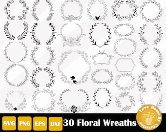 30 Floral Wreath SVG Files for Cricut Silhouette Files, Easy Cut, Commercial Use, Instant Download