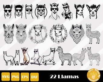 22 Llama Svg, Funny Llama Svg, Llama Face Svg, Mama Llama Svg, Llama Clip Art, Llama With Flowers, Instant Download