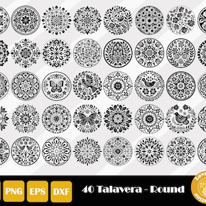 Plantilla de mosaico Svg, Talavera Redonda Dxf, Mosaico Redondo Svg, Plantilla de Azulejo Español, Patrón Talavera Poblana, Svg Mexicano, Plantilla Marroquí
