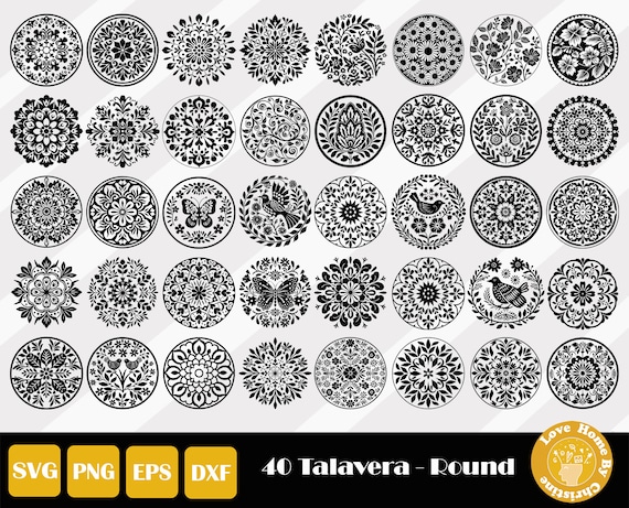 Mosaic Stencil Svg, Round Talavera Dxf, Round Mosaic Svg, Spanish Tile Stencil, Talavera Poblana Pattern, Mexican Svg, Moroccan Stencil