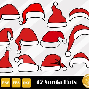 12 Santa Hat Svg, Christmas Svg, Santa Claus Hat Svg, Christmas Hat Svg, Christmas Cut File, Santa Hat Png,  Instant Download