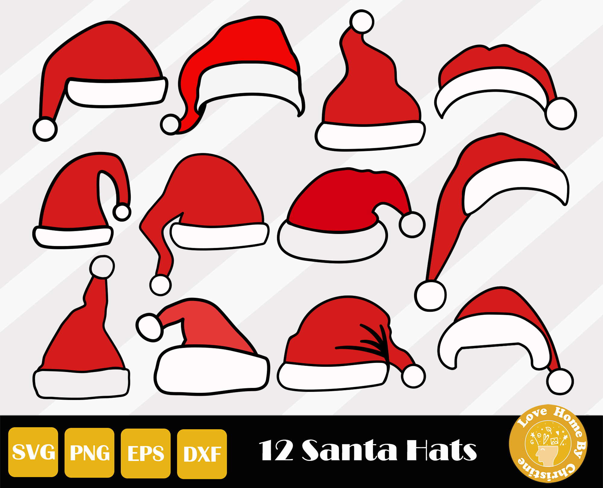 12 santa hat svg bundle: christmas cut files (instant download) - etsy