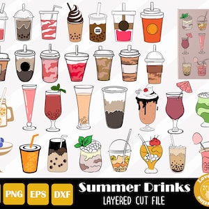 30 Drinking Svg, Cocktail Svg, Milk Tea Svg, Tropical Drink svg, Bubble Milk Tea, Kawaii Drink, Cut File, Instant Download