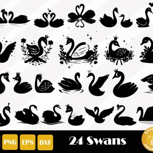 24 Swan Svg, Swan Love Svg, Beautiful Swan Svg, Cute Swan Svg, Swan Cut Files, Easy Cut, Instant Download