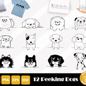 12 Peeking Dogs Svg, Pet Svg, Puppies Svg, Cute Dog Clipart, Dog Cut Files for Cricut et Silhouette, Easy Cut, Téléchargement instantané