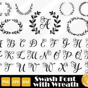 Swash Font Svg, Handwritten Font Svg, Wreath, Wedding Font Cut File for ...