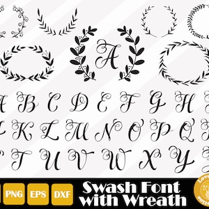Swash font svg, handwritten font svg, wreath, Wedding Font Cut File for Cricut Silhouette Files, Easy Cut, Uso comercial, Descarga instantánea
