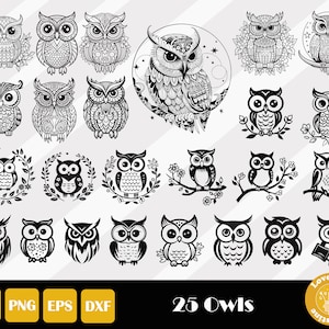 25 Owl Svg, Owl Clipart, Owl Png, Floral Owl Svg, Owl Vector, Owl Zentangle Svg, Owl Mandala Svg, Owl Cut File, Instant Download image 1
