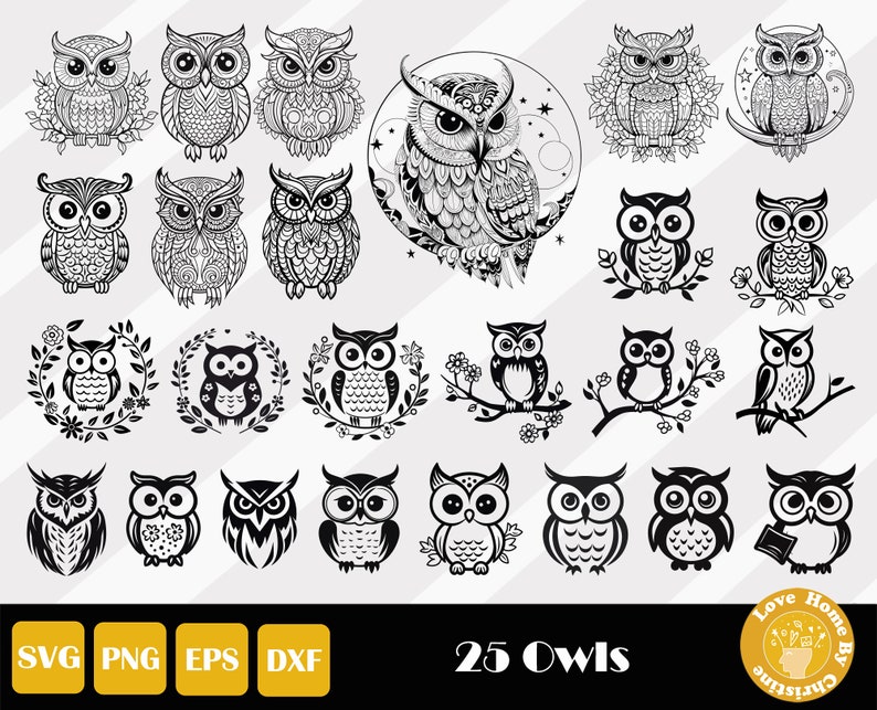 25 Owl Svg, Owl Clipart, Owl Png, Floral Owl Svg, Owl Vector, Owl Zentangle Svg, Owl Mandala Svg, Owl Cut File, Instant Download image 1