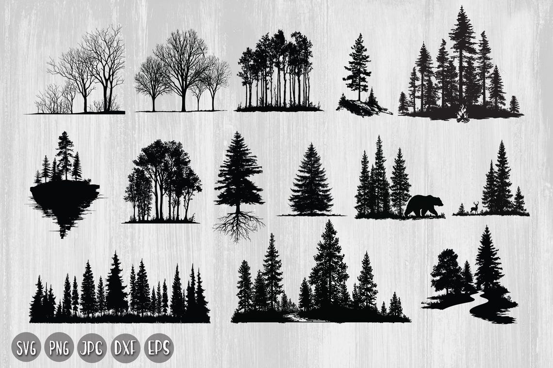 Tree Scenery Svg, Forest Svg, Tree Line Forest Svg, Evergreen Tree Svg ...