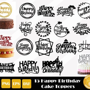 15 Torten svg, Happy Birthday Cake Topper Svg, Topper Laser Cut, Geburtstag Torten svg, Cake Topper Cut Datei, Easy Cut, Direkter Download