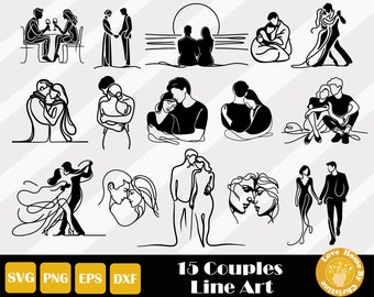 15 Couple Line Art Svg, Valentine Line Art, Valentine's Line Art, Valentine Laser File, Valentines Day Svg, Minimalist Line Art