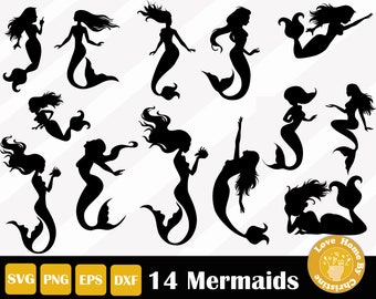 14 Mermaid Ariel Adella Coralia Girl Tail in Ocean PNG SVG EPS for Cricut Silhouette Files, Easy Cut, Instant Download