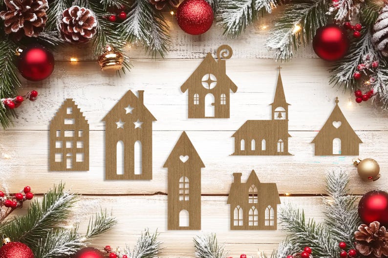 Christmas Village House Silhouettes Bundle | Laser Cut Houses Svg Dxf ...