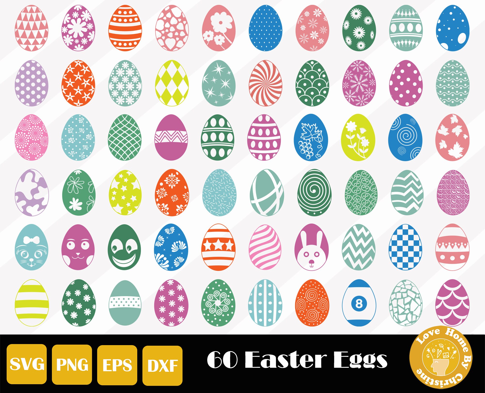 60 Easter Eggs Svg Easter Cut File Easter Egg Clipart Egg Etsy Canada