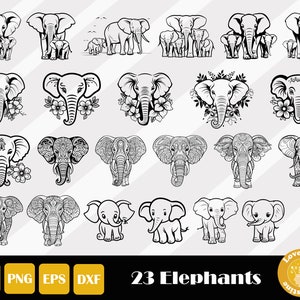 23 Floral Elephant Svg, Baby Elephant Svg, Elephant Head Svg, Cute Elephant Svg, Elephant Face Svg, Mandala Elephant Svg, Instant Download