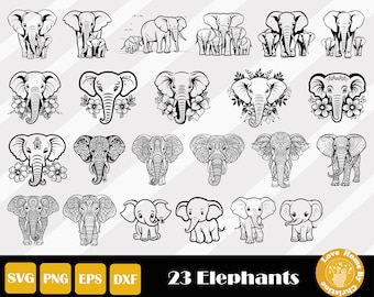 23 Elefante floreale in formato Svg, elefantino in formato Svg, testa di elefante in formato Svg, elefante carino in formato Svg, faccia di elefante in formato Svg, Mandala elefante in formato Svg, download istantaneo