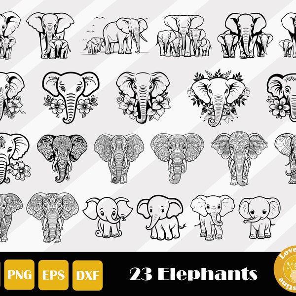 23 Floral Elephant Svg, Baby Elephant Svg, Elephant Head Svg, Cute Elephant Svg, Elephant Face Svg, Mandala Elephant Svg, Instant Download