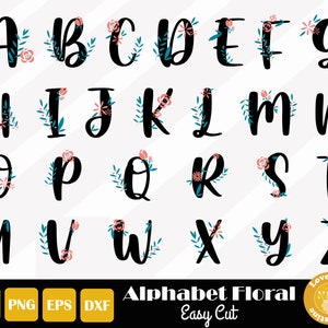 26 Alfabeto Floral Svg, Letra Floral Svg, Alfabeto Botânico, Arquivo de Corte de Alfabeto para Silhueta Cricut, Corte Fácil, Download Instantâneo