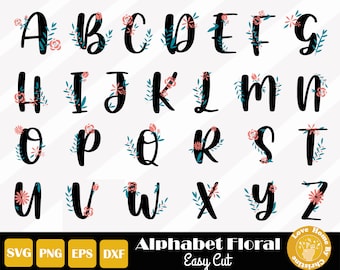26 Floral Alphabet Svg, Floral Letter Svg, Botanical Alphabet, Alphabet Cut File For Cricut Silhouette, Easy Cut, Instant Download