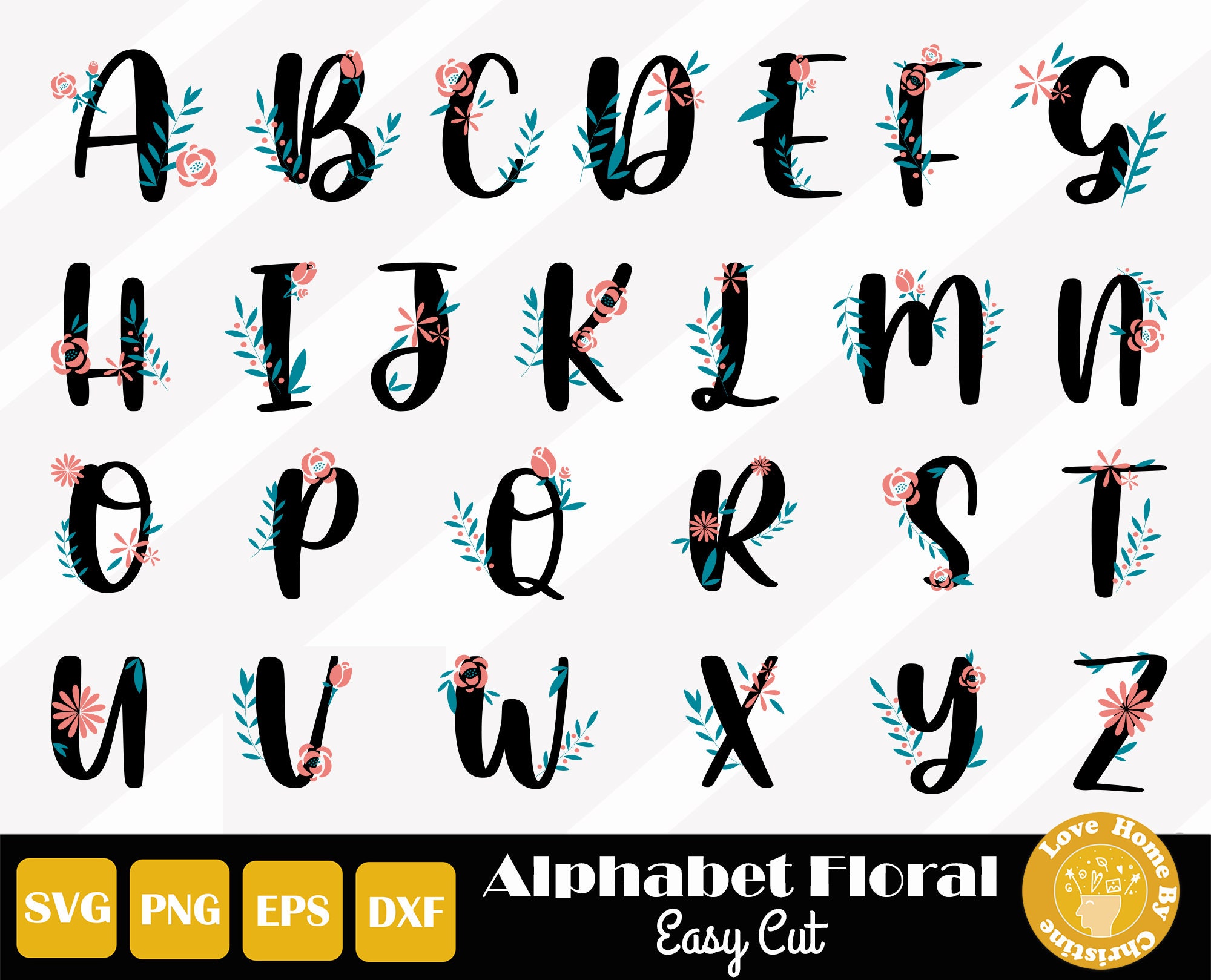 26 Floral Alphabet Svg Floral Letter Svg Botanical Alphabet Etsy