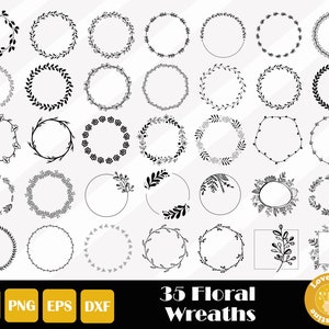 35 Floral Wreath Svg, Wedding Wreath Svg, Laurel Wreath Svg, Wreath Cut File For Cricut Silhouette, Easy Cut, Instant Download