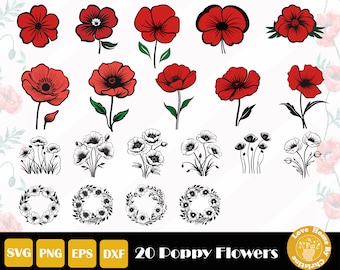 Amapola Svg, Imágenes Prediseñadas de amapola, SVG floral, Archivo de corte de amapola, Flor de amapola Svg, Día del Recuerdo Svg, Flores silvestres Svg, Descarga instantánea