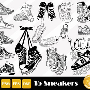15 Sneaker Svg, Shoes Svg, Trainer Svg, Converse Svg, Footwear PNG SVG EPS Cut Files for Cricut and Silhouette, Easy Cut, Instant Download