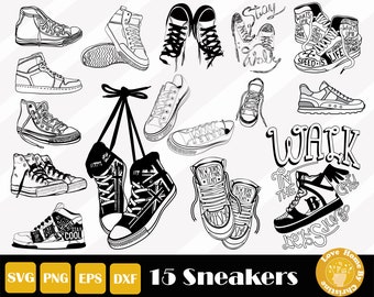 15 Sneaker Svg, Shoes Svg, Trainer Svg, Converse Svg, Footwear PNG SVG EPS Cut Files for Cricut and Silhouette, Easy Cut, Instant Download