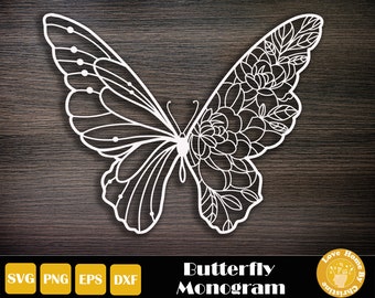 Butterfly Monogram, Butterfly Vector, Butterfly Cricut, Butterfly Silhouette, Butterfly Cut File, Butterfly Svg, Instant Download
