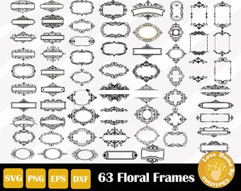63 Floral Frame Decorative Frame SVG EPS  PNG Files, Commercial use, Instant Download