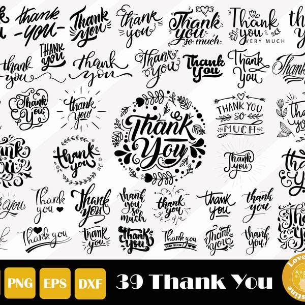 39 Thank you Svg, Thank you Clipart, Thank you Cut Files for Cricut Silhouette Files, Easy Cut, Instant Download