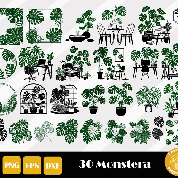 Monstera Svg, Tropical Leaves Svg, Palm Leaf Svg, Jungle Leaves Svg, Greenery Svg, Plant Svg, Monstera Clipart, Instant Download