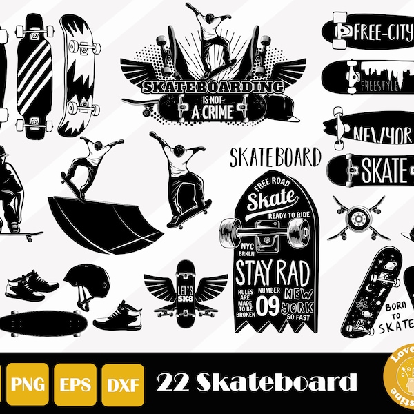 22 Skateboard Svg, Skateboard Bundle, Sport Svg, Skateboard Cut File For Cricut and Silhouette, Easy Cut, Instant Download