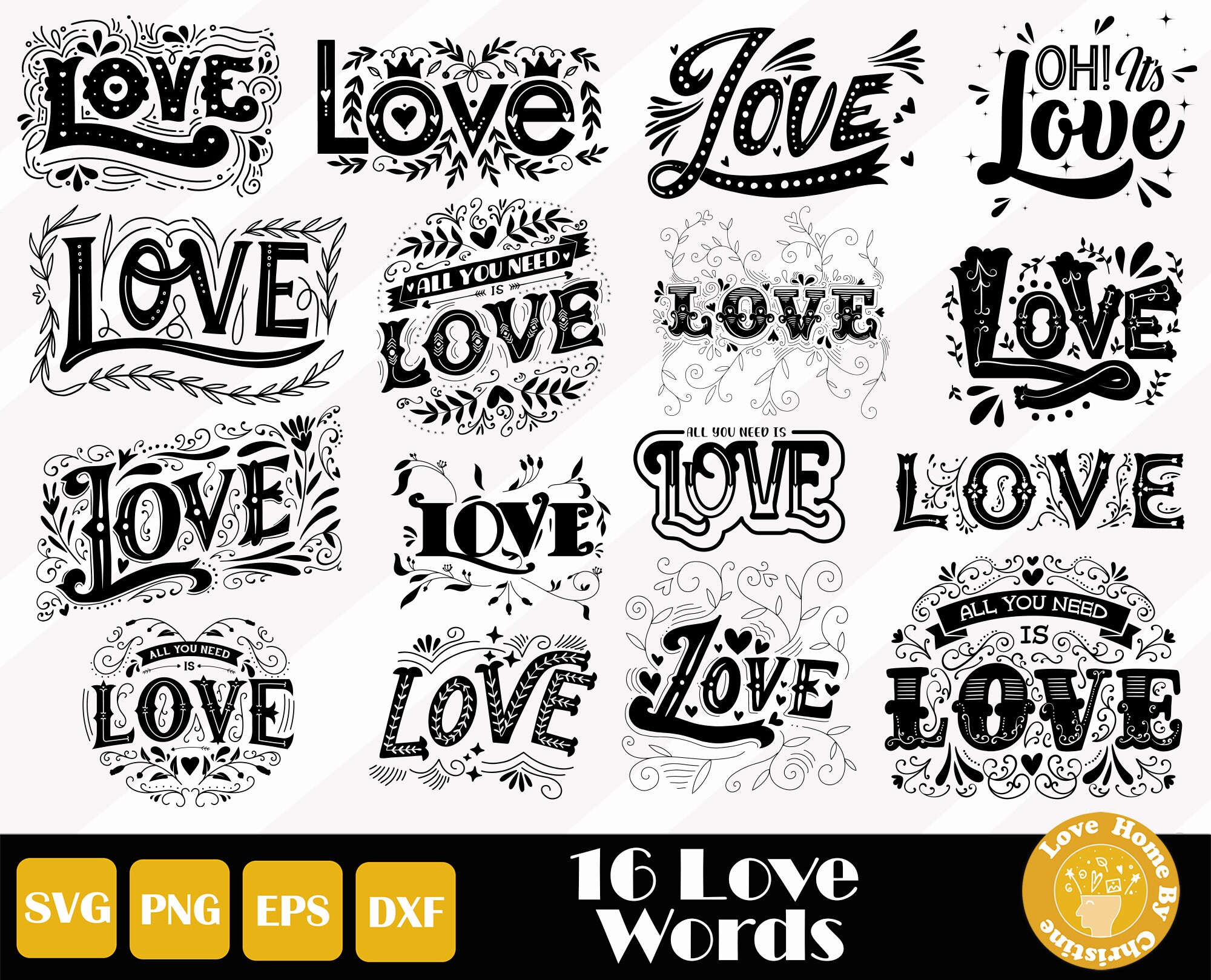 16 Love Svg, Love Word Svg, Valentines Svg, Love Word Cut File for ...