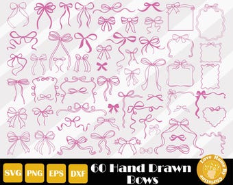 Bow Svg Bundle, Wavy Borders Svg, Christmas Bow Frame, Hand Drawn Frames, Ribbon Bow Svg, Layered Bow Svg, Bow Tie Svg, Hair Bow Svg Bundle