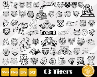 63 Tiger Svg, Tiger Face Svg, Tiger Cut File, Tiger Clipart, Tiger Png, Tiger Vector, Söt Tiger Svg, Djur Svg, Direkt Nedladdning
