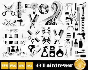 44 Hairdresser Svg, Hairdresser Clipart, Floral Salon Svg, Blow Dryer Svg for Cricut Silhouette Files, Easy Cut, Instant Download