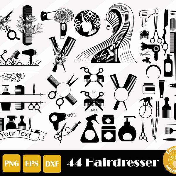 44 Hairdresser Svg, Hairdresser Clipart, Floral Salon Svg, Blow Dryer Svg for Cricut Silhouette Files, Easy Cut, Instant Download