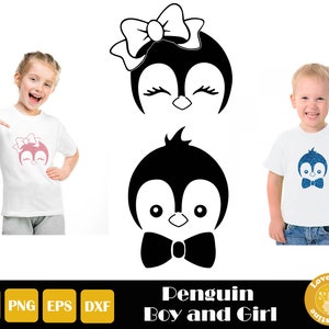 Penguin Boy and Girl Kids Child Baby Twins SVG PNG EPS Files for Cricut Silhouette Files, Easy Cut, Instant Download