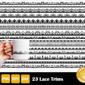 23 Lace Trim Border Boundary Divider Separator SVG PNG EPS Cut Files for Cricut Silhouette Files, Easy Cut, Instant Download